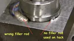Video shows tig welding stainless to carbon steel using 309 tig rod and a Furick #12 cup