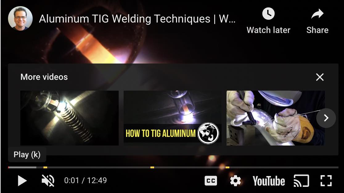 Videos on Tig Welding Aluminum and learning how to tig weld 