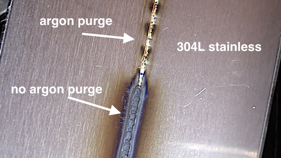 argon purge vs sugar stainless steel
