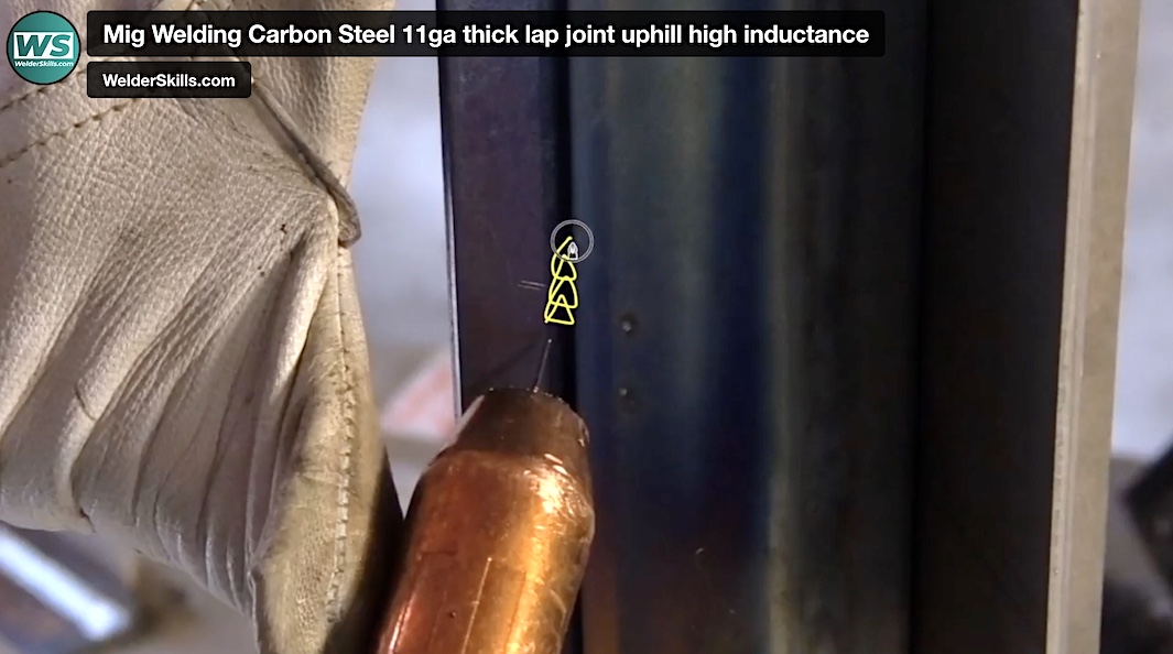 Mig Welding Carbon Steel 11ga thick lap joint uphill high inductance