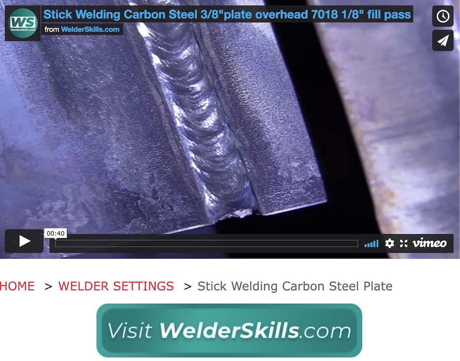 Stick Welding Carbon Steel plate overhead 7018 1/8" fill pass