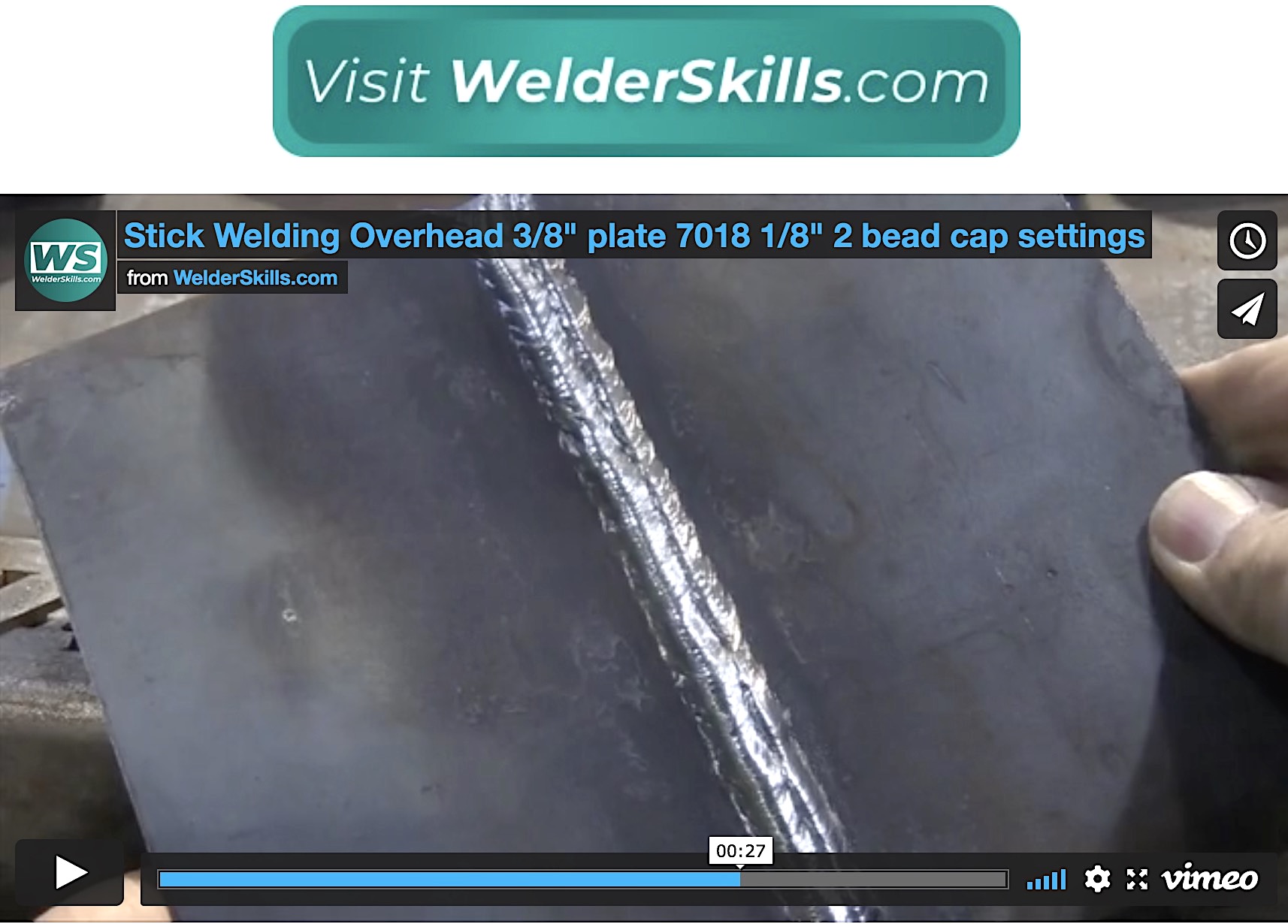 Stick Welding Overhead 3/8" plate 7018 1/8" 2 bead cap settings