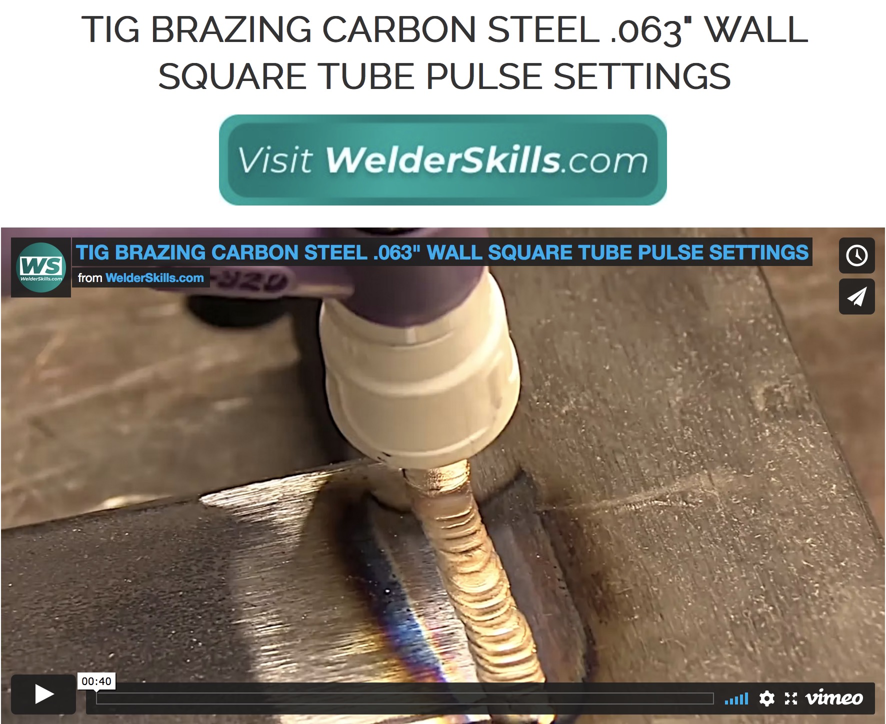 Tig Brazing Square Tube .063" Wall Groove weld pulse settings