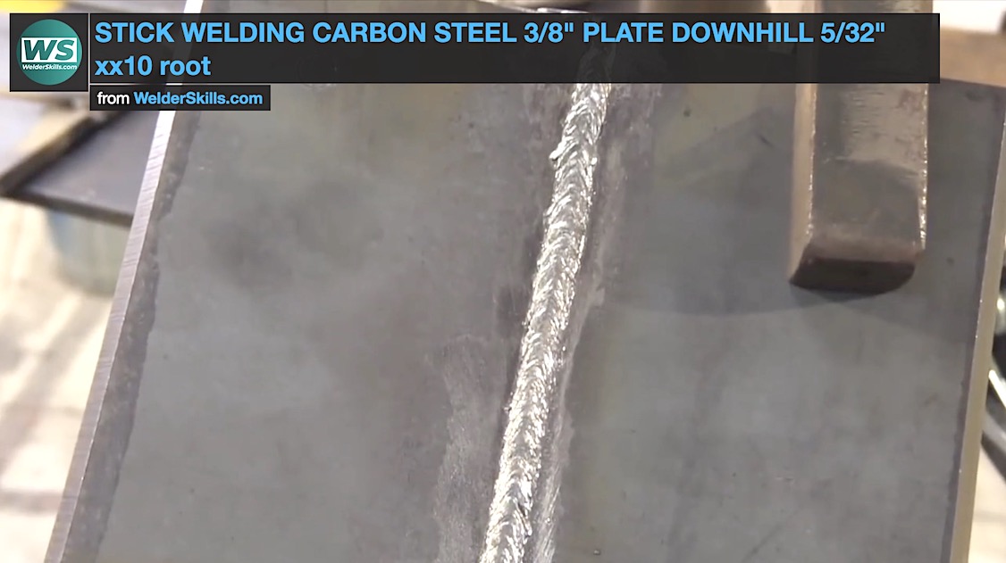 Stick Welding 3/8" plate open root downhill 5/32" xx10 electrode
